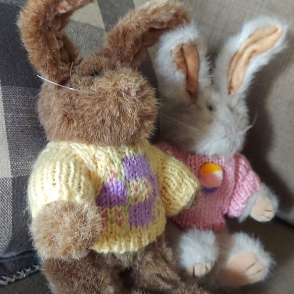 Chrisha Playful Plush Bunny Pair with Crochet Sweaters - Picture 4 of 6